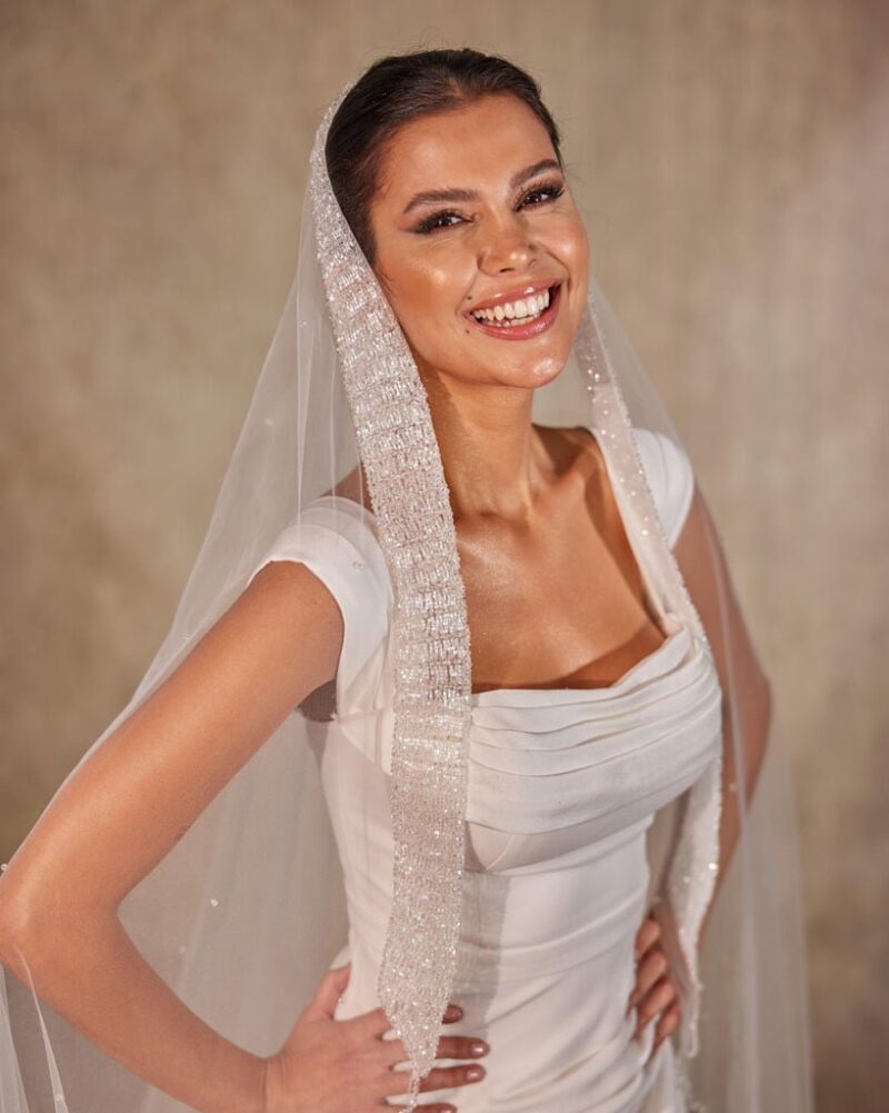 Beaded Wedding Veil, Beaded Bridal Veil, Cathedral Veil