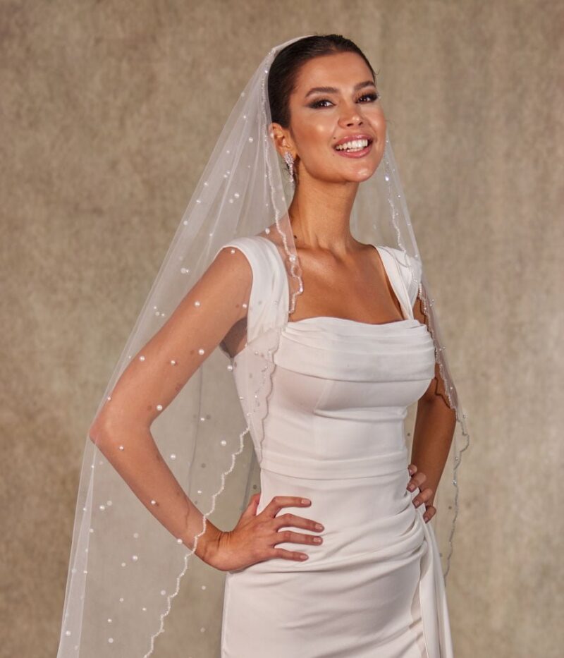 Wedding Veil with Pearl, Bridal Veil with Pearl, Cathedral Veil