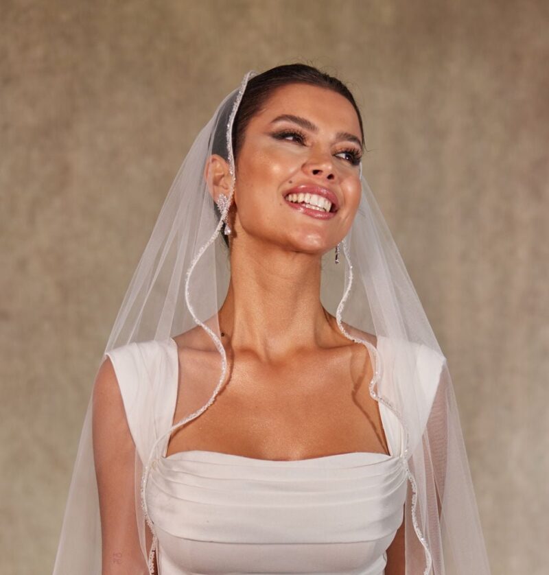 Wavy Beaded Edge Wedding Veil, Wavy Beaded Edge Bridal Veil, Cathedral Veil