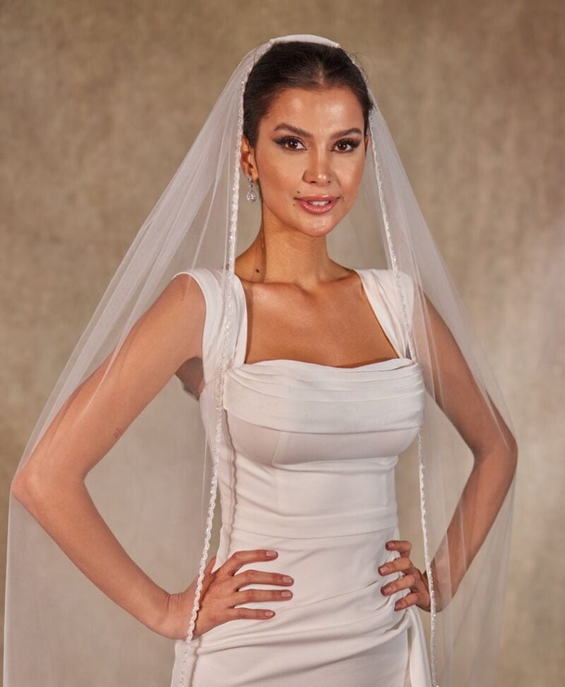 From Drab to Fab: Hand-Beaded Crystal Cathedral Veil Elegant and Chic Beaded Edge Bridal Veil, Cathedral Veil