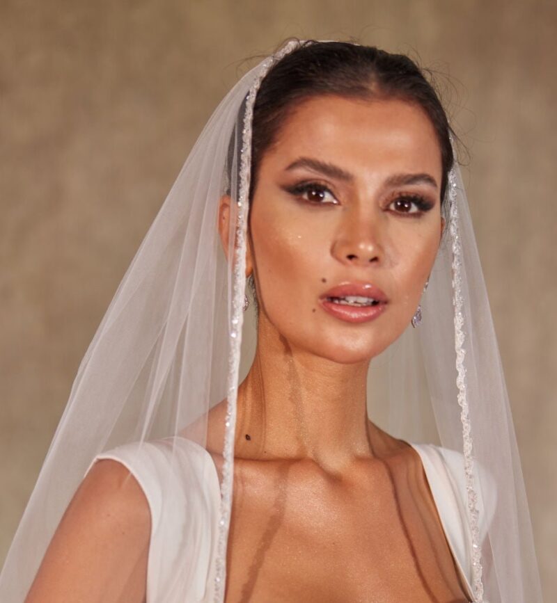 From Drab to Fab: Hand-Beaded Crystal Cathedral Veil Elegant and Chic Beaded Edge Bridal Veil, Cathedral Veil