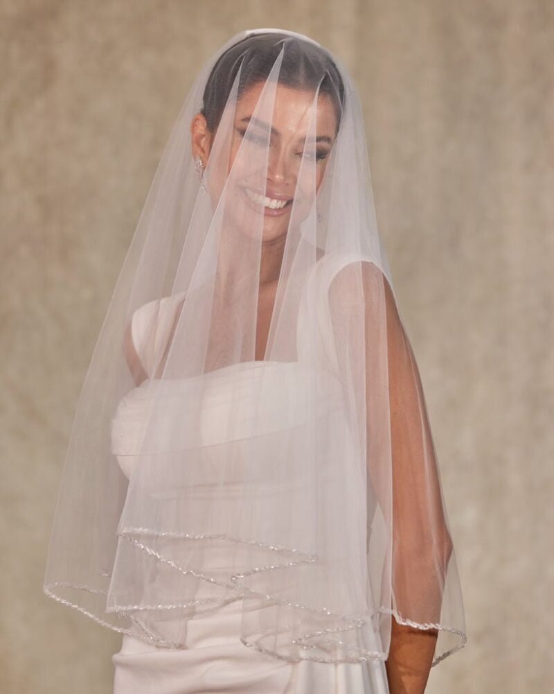 Bridal Shower Veil, Bachelorette Party veil, Short Beaded Veil for Bride