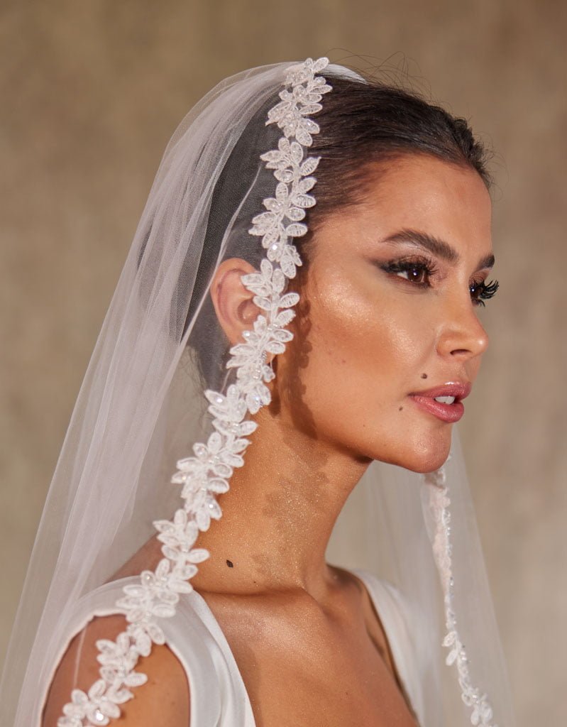 Flower Lace Bridal Veil, Cathedral Size Wedding Veil