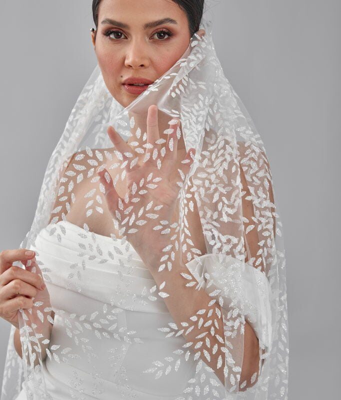 Winter Veil, Veil with Leaf Pattern, Bridal Accessories