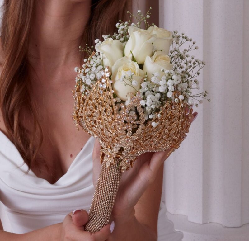 Gold Bouquet Holder, Proposal Flower Holder, Luxury Bridal Accessories, Gold Wedding Bouquet