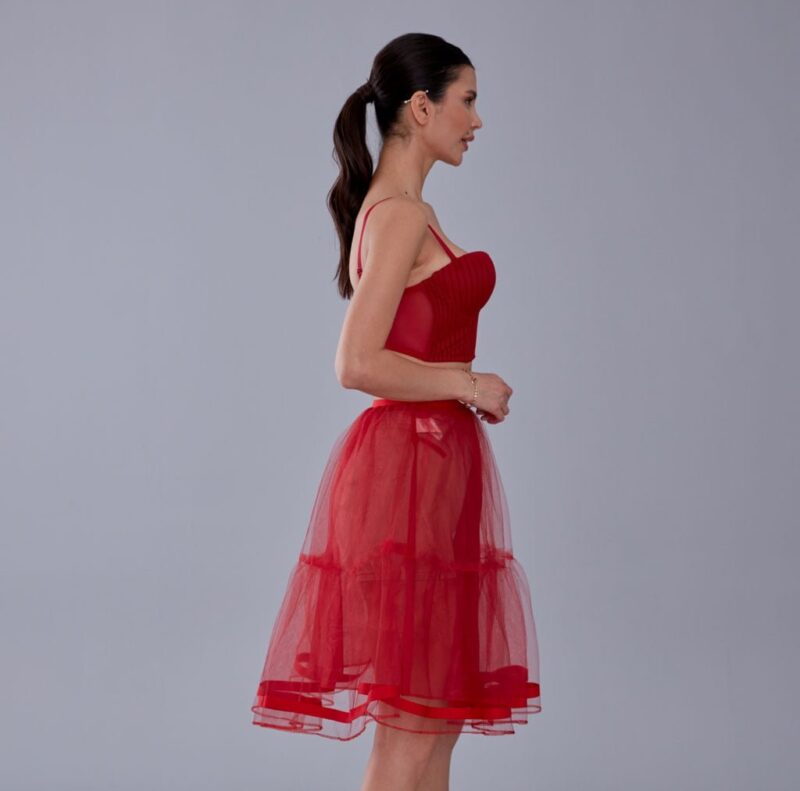 Red Voile Petticoat with Elastic Band - Perfect for Parties