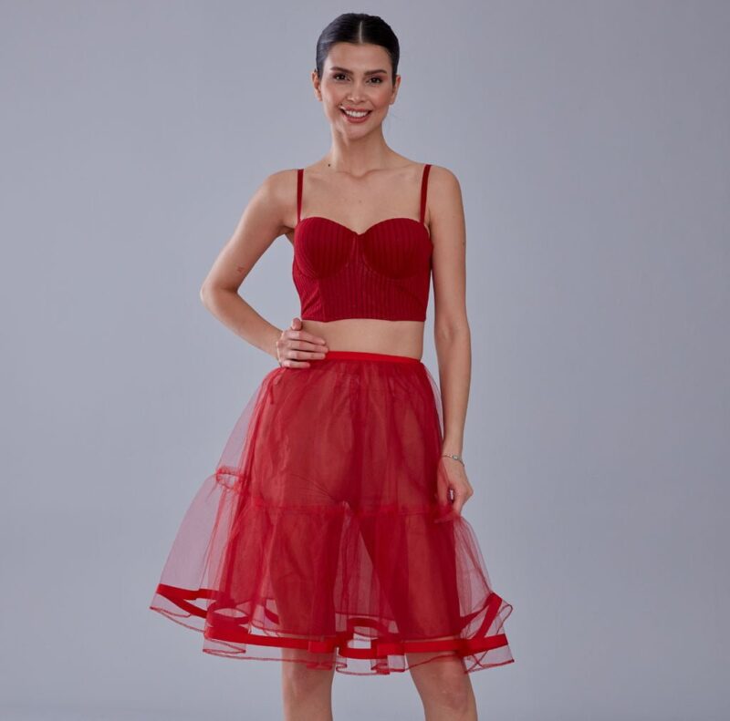 Red Voile Petticoat with Elastic Band - Perfect for Parties