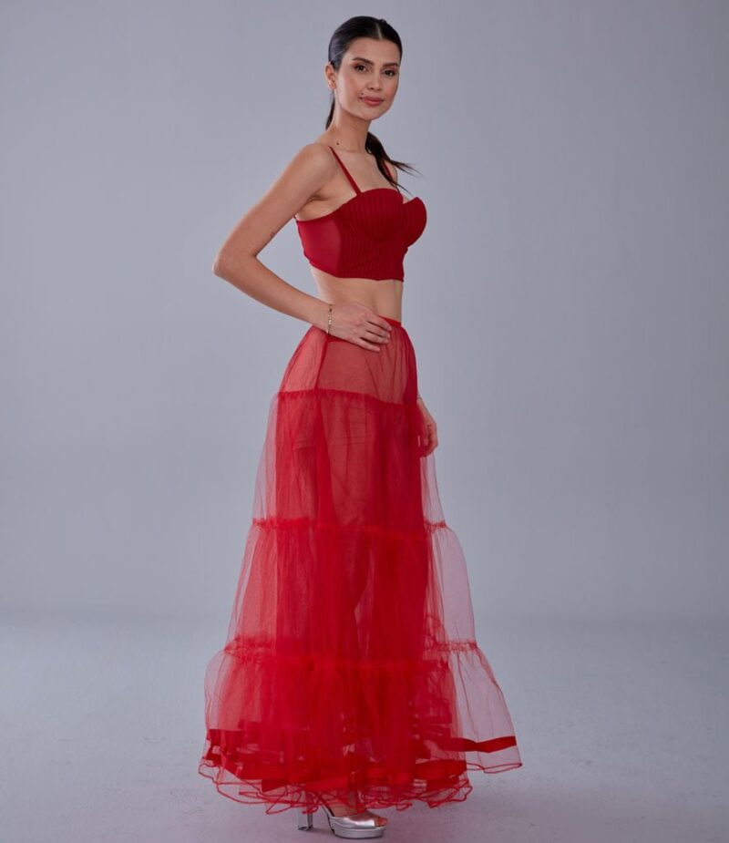 Red Edwardian Style Petticoat with Elastic Band - Gypsy Skirt