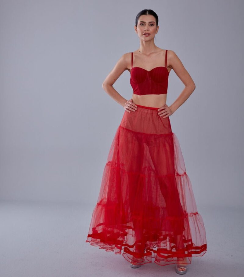 Red Edwardian Style Petticoat with Elastic Band - Gypsy Skirt