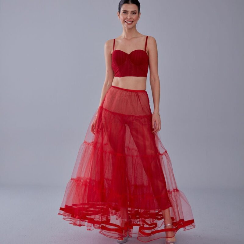 Red Edwardian Style Petticoat with Elastic Band - Gypsy Skirt