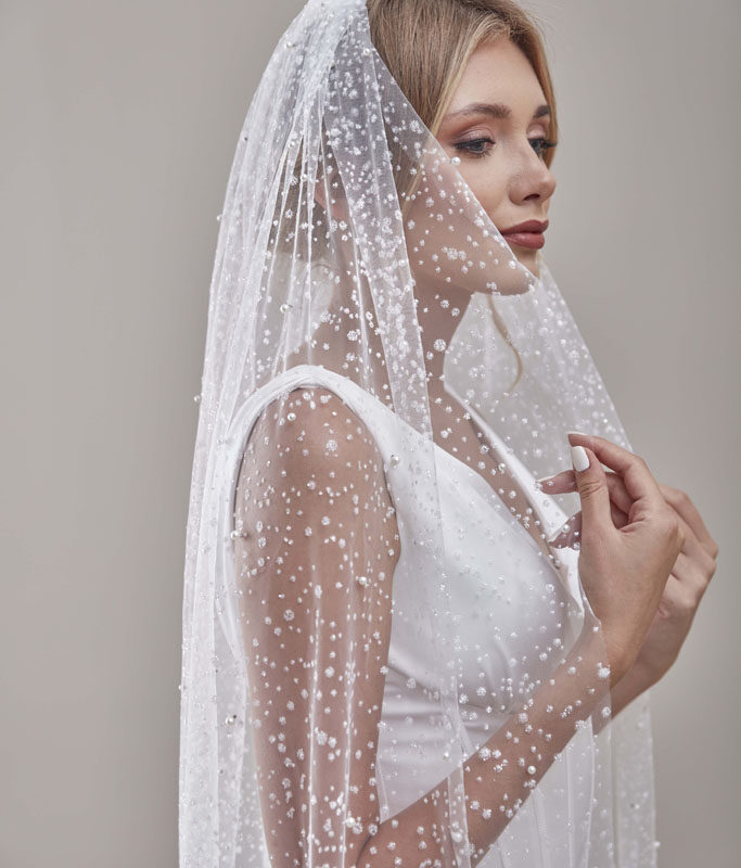 Bridal Veil, Veil with Pearls, One Layer Wedding Veil, Veil with Rhinestone, Wedding Hair Accessories-D180