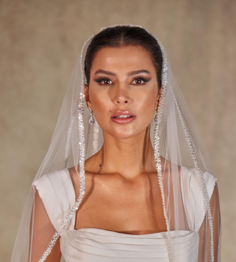 Wedding Veil - Elegant Vertical Lines with Sequins and Beads, Perfect for Bridal Attire, Ideal Bridal Shower Gift-D218