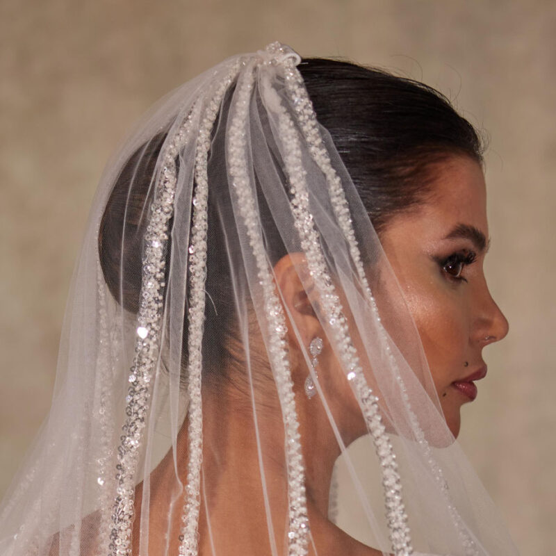 Wedding Veil - Elegant Vertical Lines with Sequins and Beads, Perfect for Bridal Attire, Ideal Bridal Shower Gift-D218