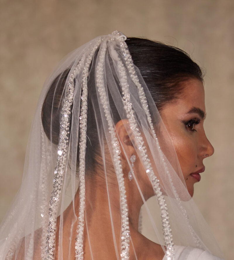 Wedding Veil - Elegant Vertical Lines with Sequins and Beads, Perfect for Bridal Attire, Ideal Bridal Shower Gift-D218