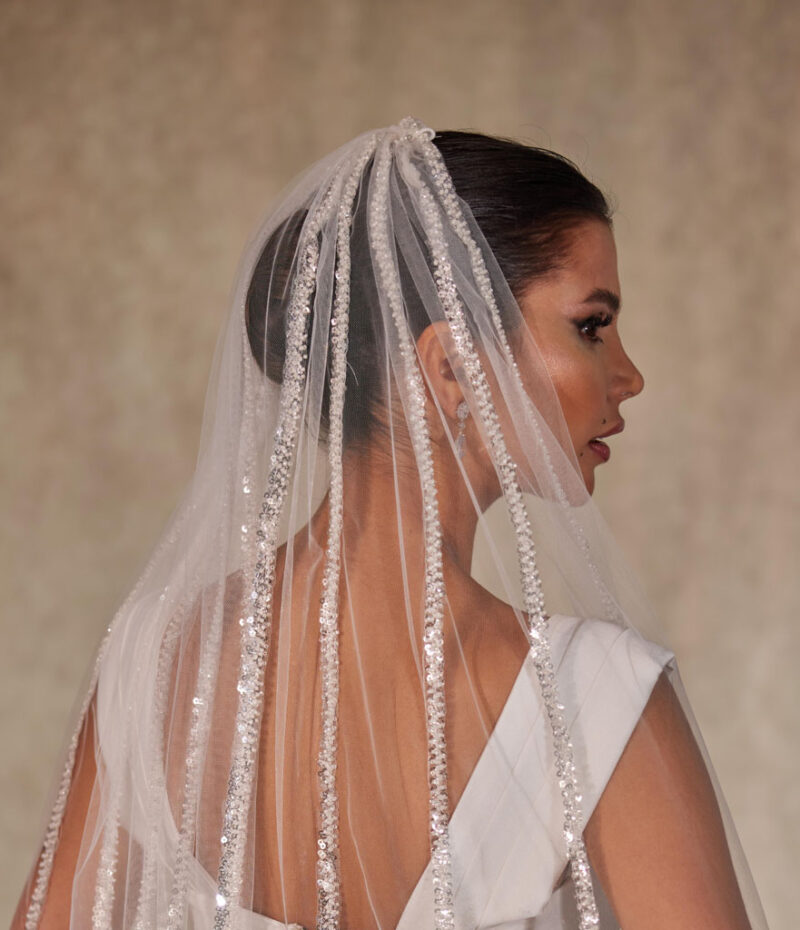 Wedding Veil - Elegant Vertical Lines with Sequins and Beads, Perfect for Bridal Attire, Ideal Bridal Shower Gift-D218