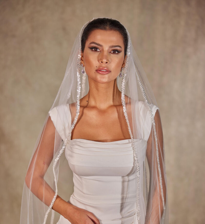 Wedding Veil - Elegant Vertical Lines with Sequins and Beads, Perfect for Bridal Attire, Ideal Bridal Shower Gift-D218