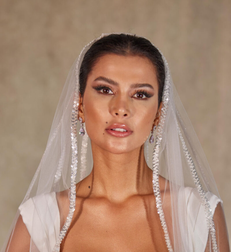 Wedding Veil - Elegant Vertical Lines with Sequins and Beads, Perfect for Bridal Attire, Ideal Bridal Shower Gift-D218